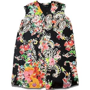 Lauren Ralph Lauren Black Floral Paisley V-Neck Sleeveless Shift Dress 16W
